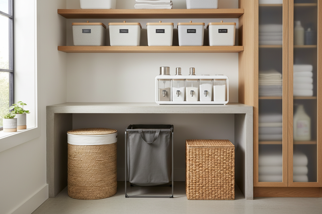 Laundry & Utility Room Solutions: Detergent Stations, Hampers, and Bins with Lids