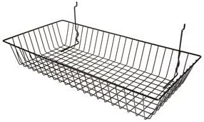 Only Garment Racks #5624B (Pack of 6) Black Wire Baskets for Grid Wall and Slat Wall - Merchandiser Baskets, Black Wire Basket 24" L x 12" D x 4" H (Set of 6) (Pack of 6)