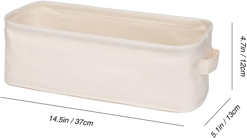 Decorative Basket Rectangular Fabric Storage Bin Organizer Basket with Handles for Clothes Storage (14.5 x 5.1 x 4.7, Beige)
