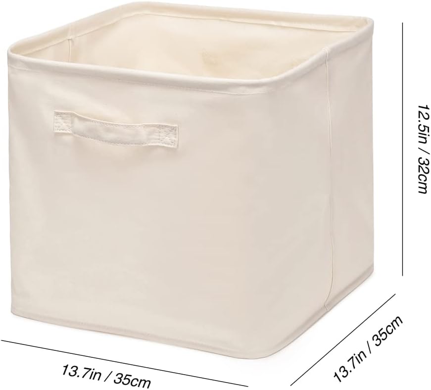 Decorative Basket Rectangular Fabric Storage Bin Organizer Basket with Handles for Clothes Storage (13.7 x 13.7 x 12.5, Beige)