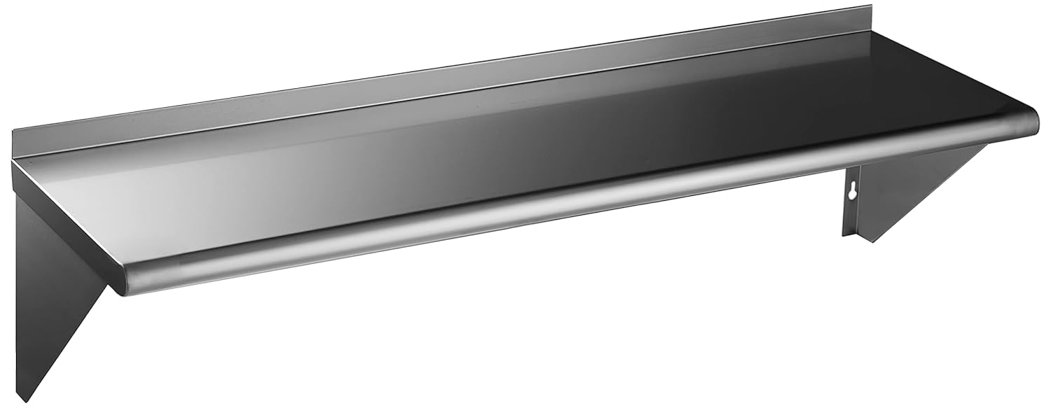 ROCKPOINT Stainless Steel Shelf 14 x 48 Inches 350lb, NSF Metal Commercial Shelves Wall Mount Floating Shelving with Backsplash for Restaurant, Kitchen, Home and Hotel, Silver