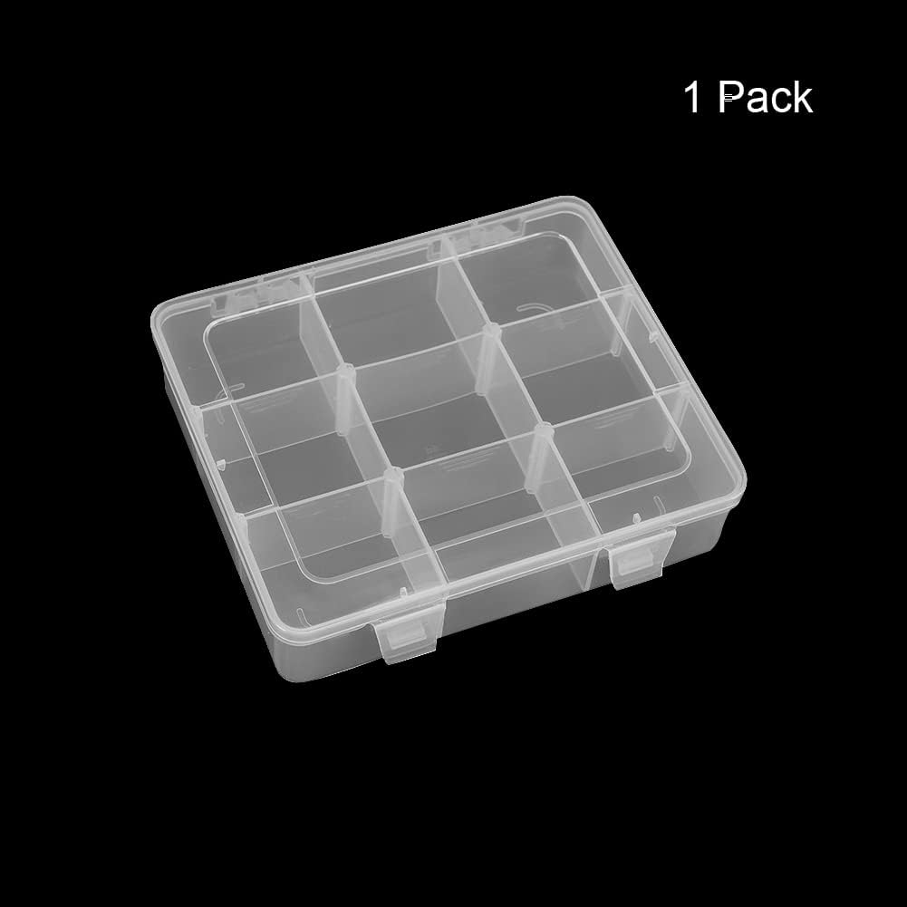 9 Grids Plastic Storage Compartment Organizer Container with Adjustable Dividers for Crafts, Earrings, Screws, Nail, Pins and More (1)