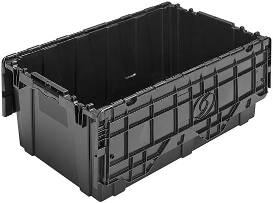 Plastic Storage Tote with Flip Lid, 26-7/8 x 16-7/8 x 12-1/8 inches, Stackable, Black