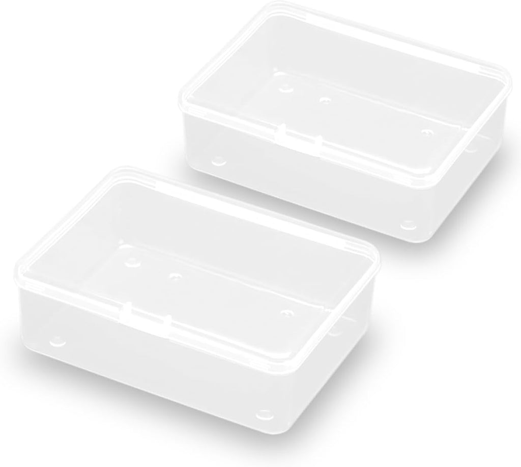 2 Pcs (5.51x4.02x1.89 inch) Small Plastic Storage Containers Box with Lid, Rectangular Clear Box for Collecting Small Items, Beads, Game Pieces, Business Cards, Crafts Accessories