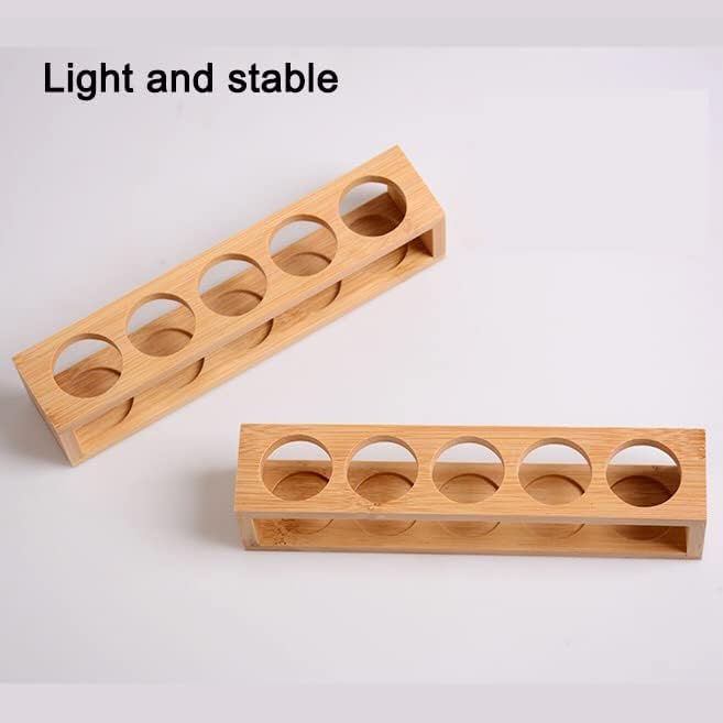 Natural Bamboo Essential Oils Storage Rack fits 15ml bottles 1 Tier Tabletop Display Stand for Aromatherapy Bottles Storage Shelf fits 15ml 10ml 5ml bottles (5 Slots * 2pcs)
