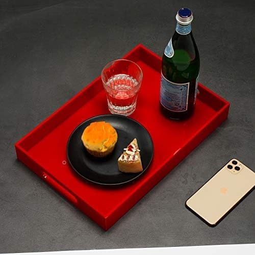 Sturdy Red Acrylic Serving Tray with Handles - 10x15Inch, Coffee, Appetizer, Breakfast, Butler Tray - Kitchen Countertop & Vanity Table Organizer