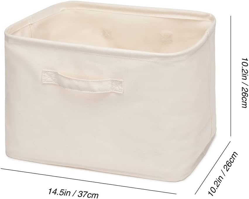 Decorative Basket Rectangular Fabric Storage Bin Organizer Basket with Handles for Clothes Storage (14.5 x 10.2 x 10.2, Beige)
