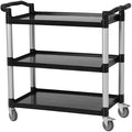 3-Shelf Service Cart，42" Wx20 Dx39 H，360 Lbs Heavy Duty Utility Cart ，Rolling Cart with Lockable 360° Swivel Wheels for Foodservice, Restaurant & Cleaning，Black