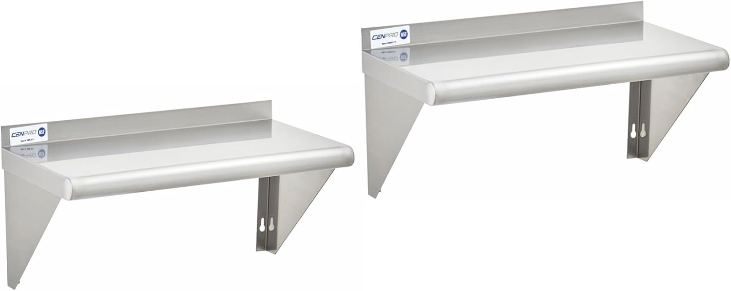 Commercial Wall Shelf - 255 lb. Weight Capacity, 24" W x 15" D, NSF Solid, Stainless Steel - 2/Pk (29N-231)