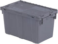 Plastic Storage Tote with Flip Lid, 22.3 x 13 x 12.8 inches, Gray, Stackable, Made in USA