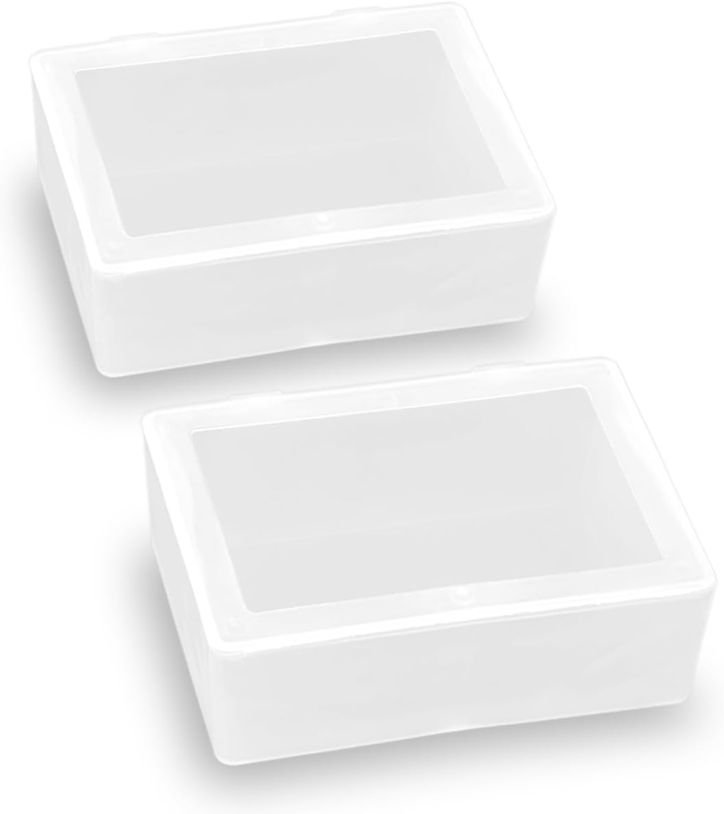 2 Pieces Rectangle Small Plastic Box Containers (5.2 x 3.86 x 1.69 inches) with Double Buckle for Collecting Small Items, Beads, Game Pieces, Business Cards, Crafts Accessories