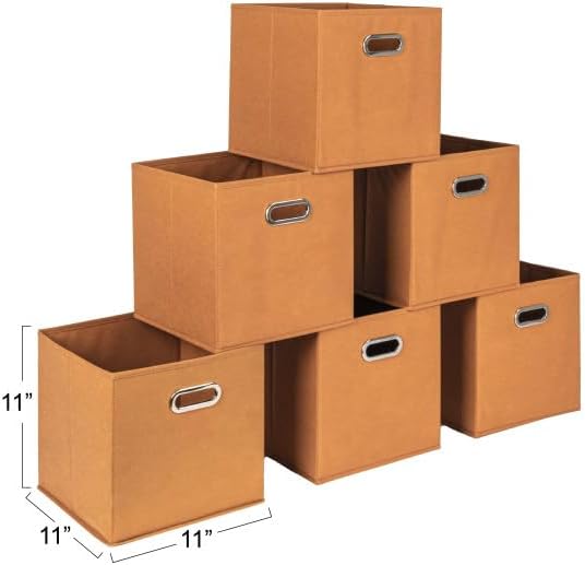 Household Essentials Foldable Fabric Storage Cubes 6-Pack – 11x11x11 Stackable Non-Woven Bins with Chipboard Sides & Grommet Handles – Closet, Shelf, Nursery, or Office Organizer – Terracotta