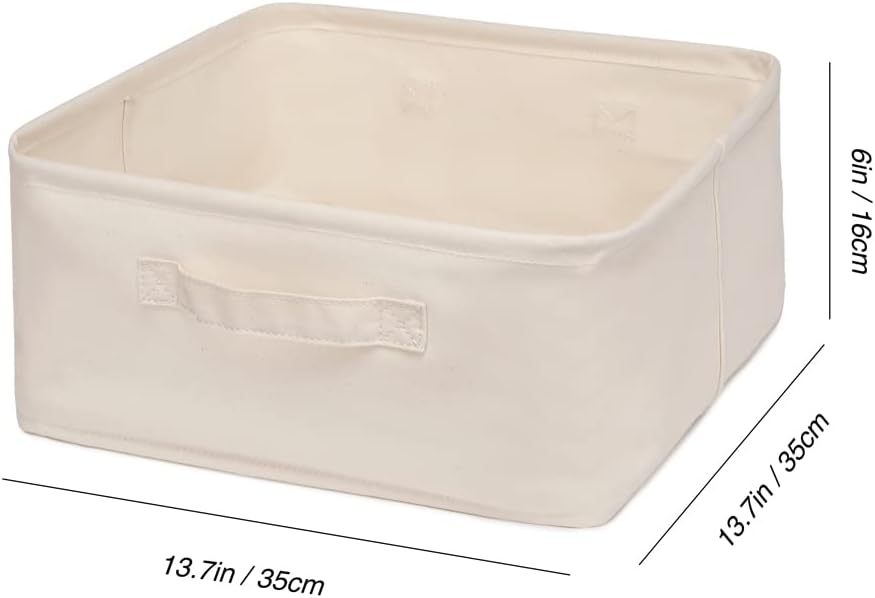 Decorative Basket Rectangular Fabric Storage Bin Organizer Basket with Handles for Clothes Storage (13.7 x 13.7 x 6.2, Beige)