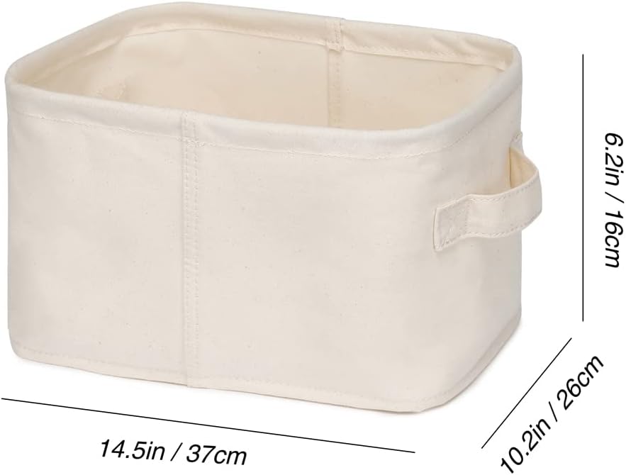 Decorative Basket Rectangular Fabric Storage Bin Organizer Basket with Handles for Clothes Storage (14.5 x 10.2 x 6.2, Beige)