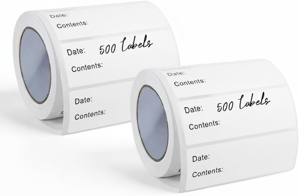 1000 Pcs Freezer Labels Pack 2, 1 x 3 Inch Refrigerator Food Labels Stickers, No Residue, Easy Peel Off, Water & Oil Resistant, Labels for Food, Freezer Bags, Jars, and Containers