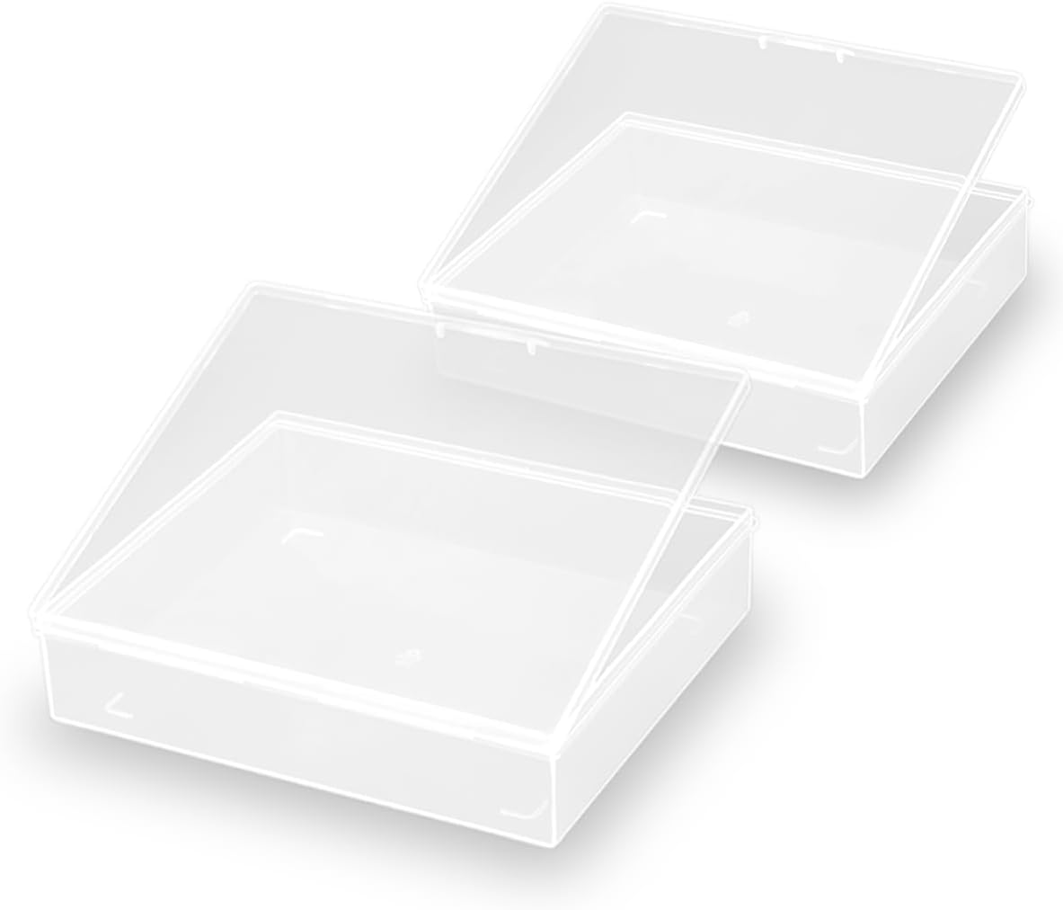 2 Packs Small Plastic Storage Containers (6.22x5.35x1.42 in), Clear Rectangle Bead Organizer Case with Lids for Crayons, Crafts, Beads Pencils Notebooks