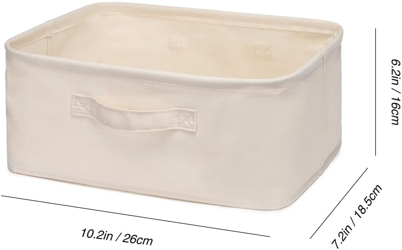 Decorative Basket Rectangular Fabric Storage Bin Organizer Basket with Handles for Clothes Storage (10.2 x 7.2 x 6.2, Beige)
