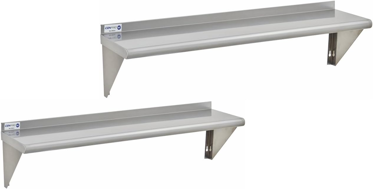 Commercial Wall Shelf - 255 lb. Weight Capacity, 48" W x 12" D, NSF Solid, Stainless Steel - 2/Pk (29N-230)