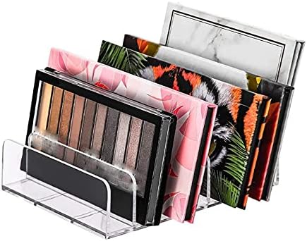 VALINK Acrylic Makeup Eyeshadow Palette Organizer, Eyeshadow Palette Makeup Organizer Acrylic Vertical Accessories Storage Stand 7 Section for Countertop Vanities Cabinets