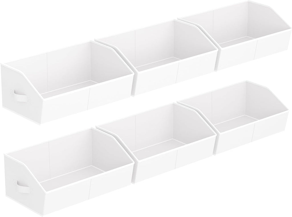 Storage Bins for Shelves - Large Trapezoid Closet Shelf Organizer, Fabric Organization Bins with Handles, Storage Baskets for Clothes, Towel, Purse, 6 Pack, White