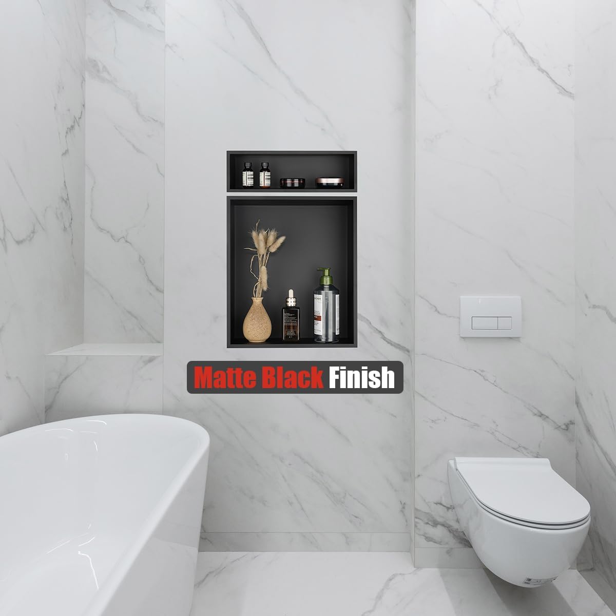 JQK Shower Niche No Tile Need, 12"×14" Matte Black Bathroom Insert Shelf, 304 Stainless Steel Recessed Shower Caddy Organizer Storage, SNL1214-PB