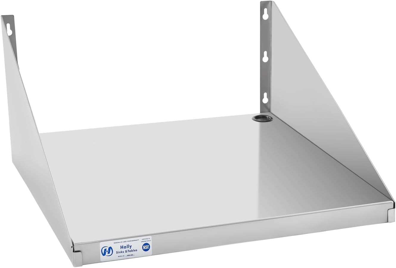 Hally Stainless Steel Microwave Shelf 24"x24" 200 lb, NSF Commercial Heavy Duty Metal Appliance Wall Mount Floating Shelving for Restaurant, Kitchen, Bar, Home and Hotel