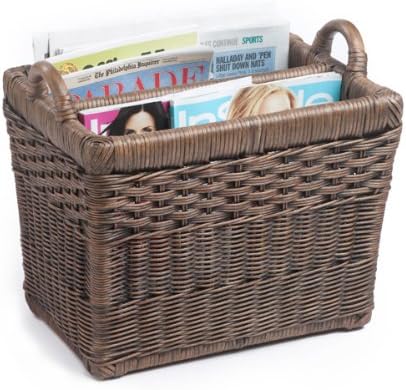 The Basket Lady Rectangular Wicker Divided Magazine Basket, 15.5 in L x 12 in W x 12.5 in H, Antique Walnut Brown