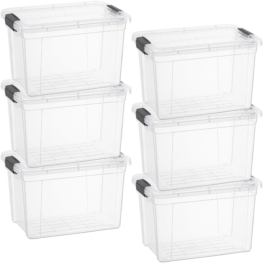 Superio Storage Bins with Lids- 6 Pack, 2.5 Qt Clear Boxes for Organizing, Stackable Plastic Containers- BPA Free, Non-Toxic, Odor Free, Organizer for Home, Office, Dorm