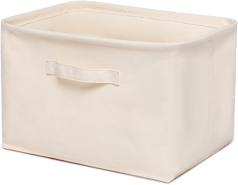 Foldable Storage Bins with Lids Cotton Canvas Rectangular Storage Box Ideal for Organization Lightweight and Durable (13.78 x 9.45 x 9.45)