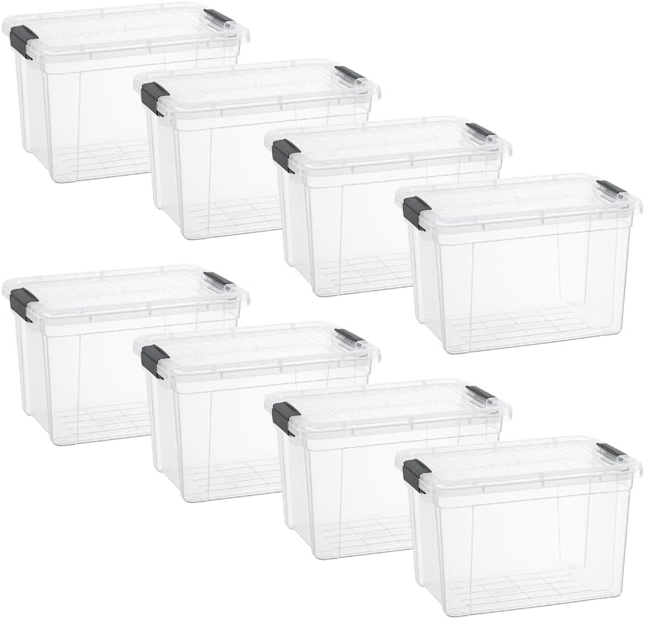 Superio Storage Bins with Lids- 8 Pack, 2.5 Qt Clear Boxes for Organizing, Stackable Plastic Containers- BPA Free, Non-Toxic, Odor Free, Organizer for Home, Office, Dorm