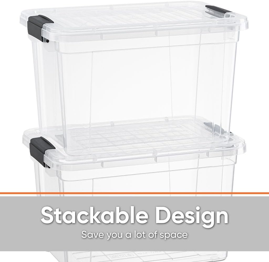 Superio Clear Storage Boxes with Lids, Plastic Container Bins for Organizing, Stackable Crates, BPA Free, Non Toxic, Odor Free, Organizers for Home, Office, School, and Dorm,12 Qt, 6 Pack