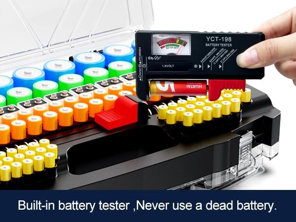Battery Organizer Storage Holder Box Case with Tester, New Ultra-Large 285+Batteries Double-Sided Variety Pack, Holds AA AAA 4A C D 9V 3V Button Cell Lithium18650 CR2 CR123 CR1632 LR44 - Black