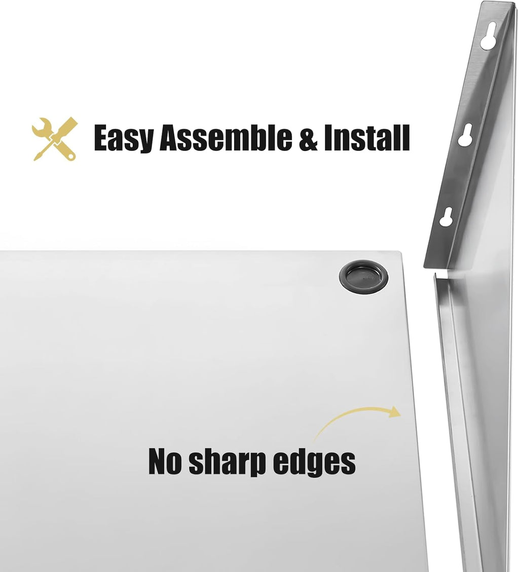 Hally Stainless Steel Microwave Shelf 18"x24" 185 lb, NSF Commercial Heavy Duty Metal Appliance Wall Mount Floating Shelving for Restaurant, Kitchen, Bar, Home and Hotel