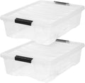 IRIS USA 27 Qt Stackable Plastic Storage Bins with Lids, 2 Pack - BPA-Free, Made in USA - Discreet Organizing Solution, Latches, Durable Nestable Containers, Secure Pull Handle - Clear