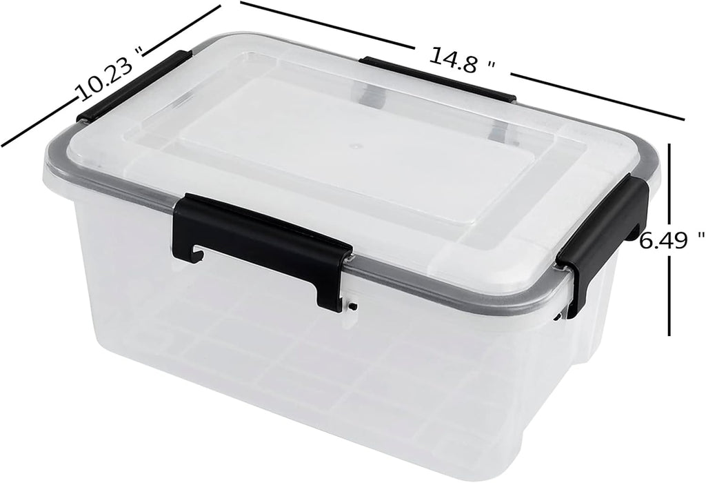 10 Liters Clear Storage Box with Latch Clips/Lid, Plastic Airtight Pet Food Containers Set of 6