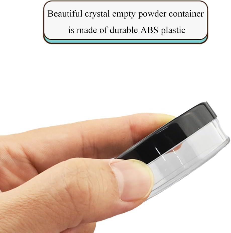 HAHIYO 2Pcs 20ml/0.68oz Plastic Empty Travel Compact Case Makeup Cosmetic Jar Refillable Powder Box No Leak Holder with Rotatable Sifter and Black Screw Lid