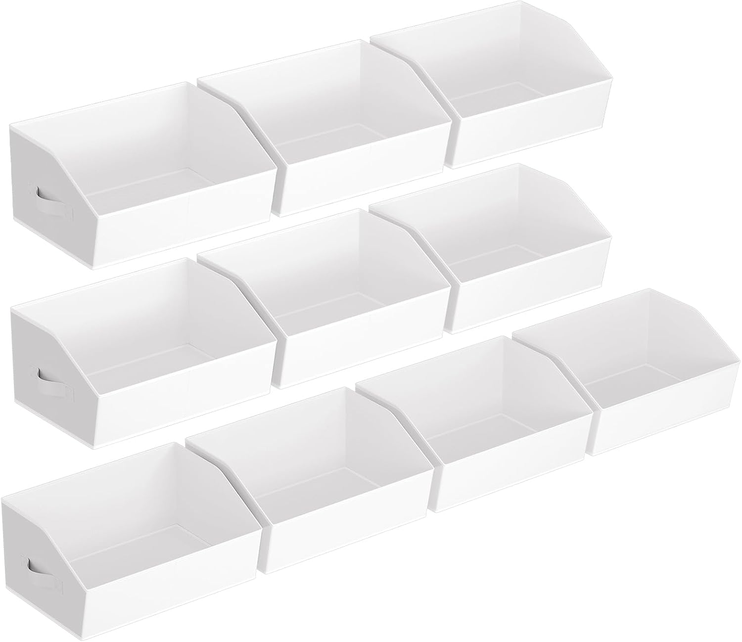 Closet Baskets for Shelves Trapezoid - Decorative Storage Baskets with Handle, Closet Bins for Organization, Shelf Storage Bins for Clothes, Books, Home, Office, 10 Pack, White
