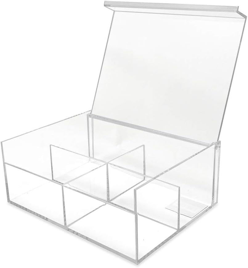 Isaac Jacobs 4-Compartment Clear Acrylic Organizer with Lid (6.7" L x 8.6" W x 3.4" H), Multi-Sectional Tray & Storage Solution for Makeup, School & Office Supplies & More, for Bathroom, Kitchen