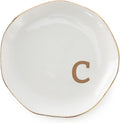 Initials Ring Dish Jewery Tray with personalized C-Monogrammed Gifts Wedding Engagement for Women Friends sister,Ceramic White