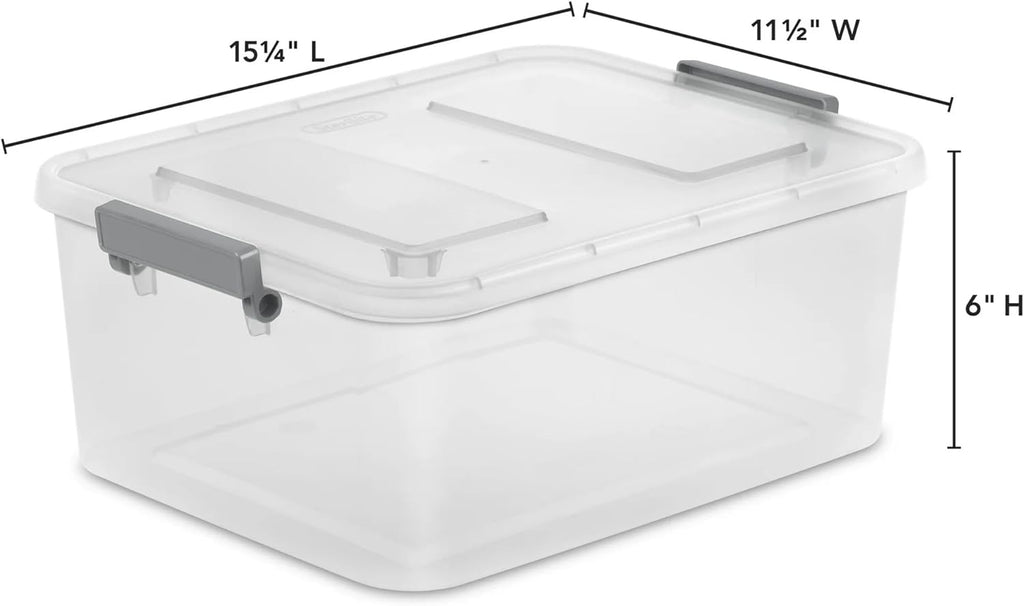 (3 Pack) 12.7 Quart Clear Plastic Modular Storage Containers with Write-On Label Latches - Gray Stackable Organizer Boxes for Home, Office, Closet, Garage & Pantry Organization