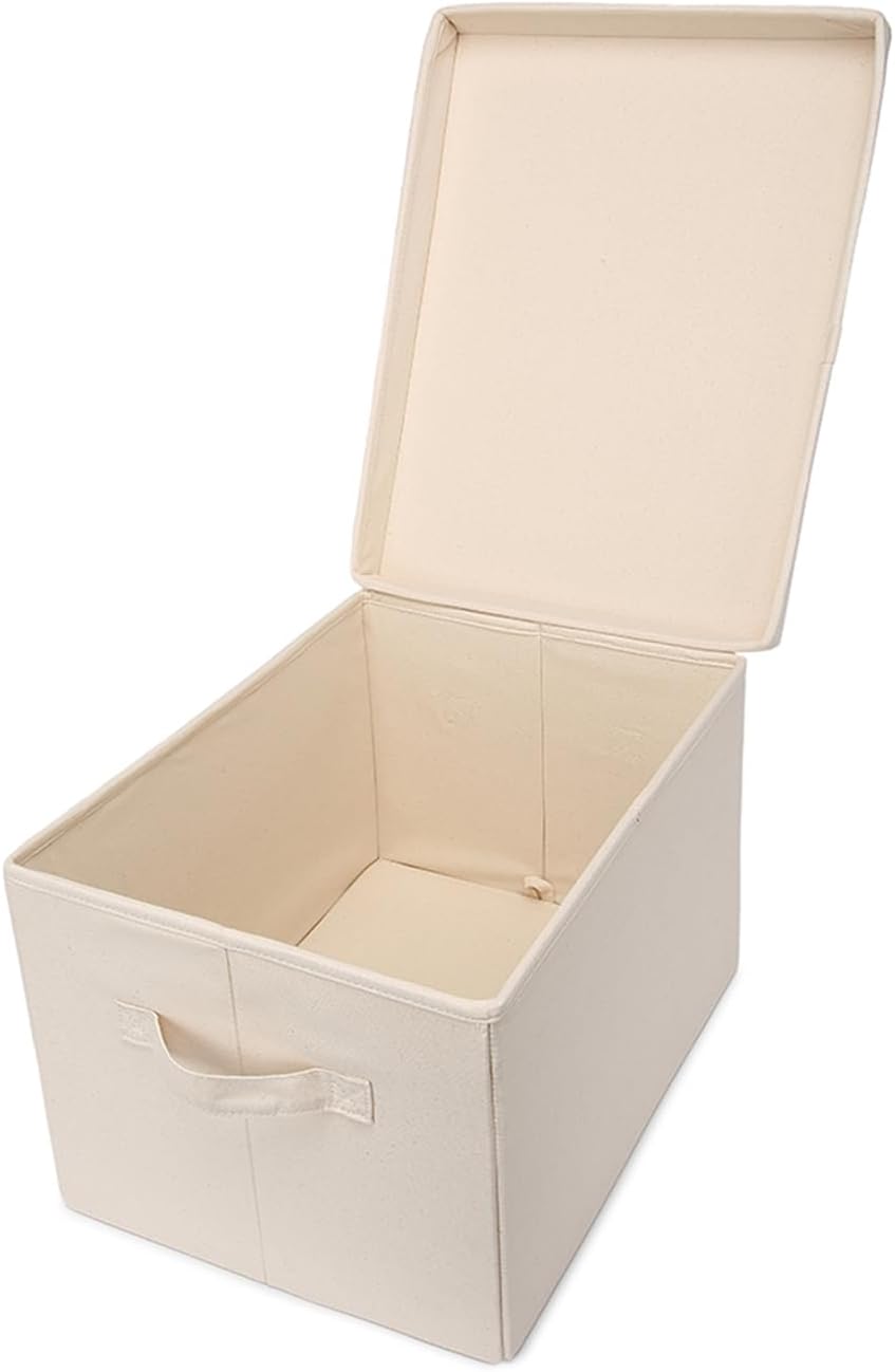 Foldable Storage Bins with Lids Cotton Canvas Rectangular Storage Box Ideal for Organization Lightweight and Durable (XL)