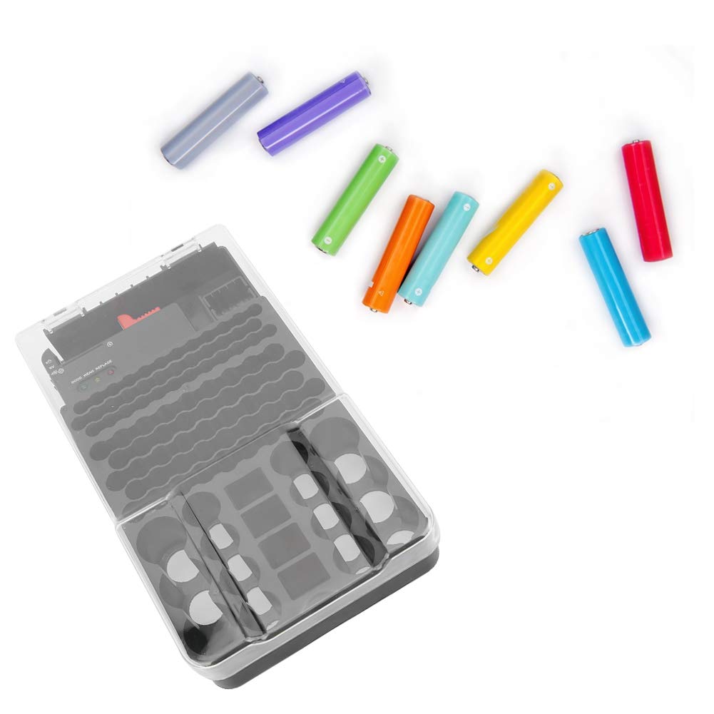104 Grids Battery Storage Case Organizer, Multi Functional Battery Holder with Battery Tester, ABS Battery Container Box for AA AAA C D 9V Button Cells, Transparent Design