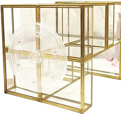 4-Tier Golden 360 Degree Rotation Cosmetic Organizer -Premium Spinning Perfume Tray,Large Capacity Beauty Display for Countertop,Vanity or Bathroom Dorm Room-Tempered Glass&Sturdy Metal