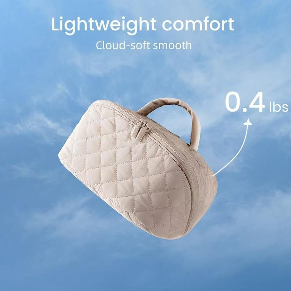 2026 Travel Makeup Bag for Women – 180° Lay-Flat Puffy Cosmetic Organizer with 5 Compartments, Water-Resistant & Machine Washable Makeup Case,Puffy Padded Organizer for Toiletries,Ideal Gifts for Her