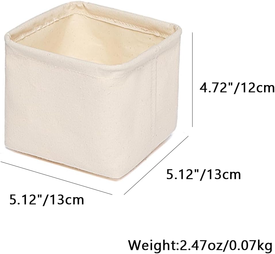 Foldable Storage Bins with Lids Cotton Canvas Rectangular Storage Box Ideal for Organization Lightweight and Durable (5.12 x 5.12 x 4.72)