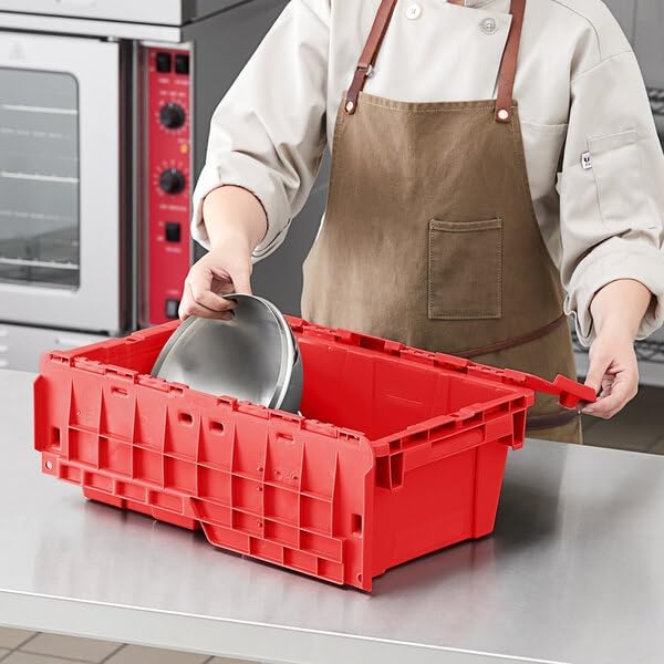 Plastic Storage Tote with Flip Lid, 19.7 x 11.8 x 7.3 inches, Red