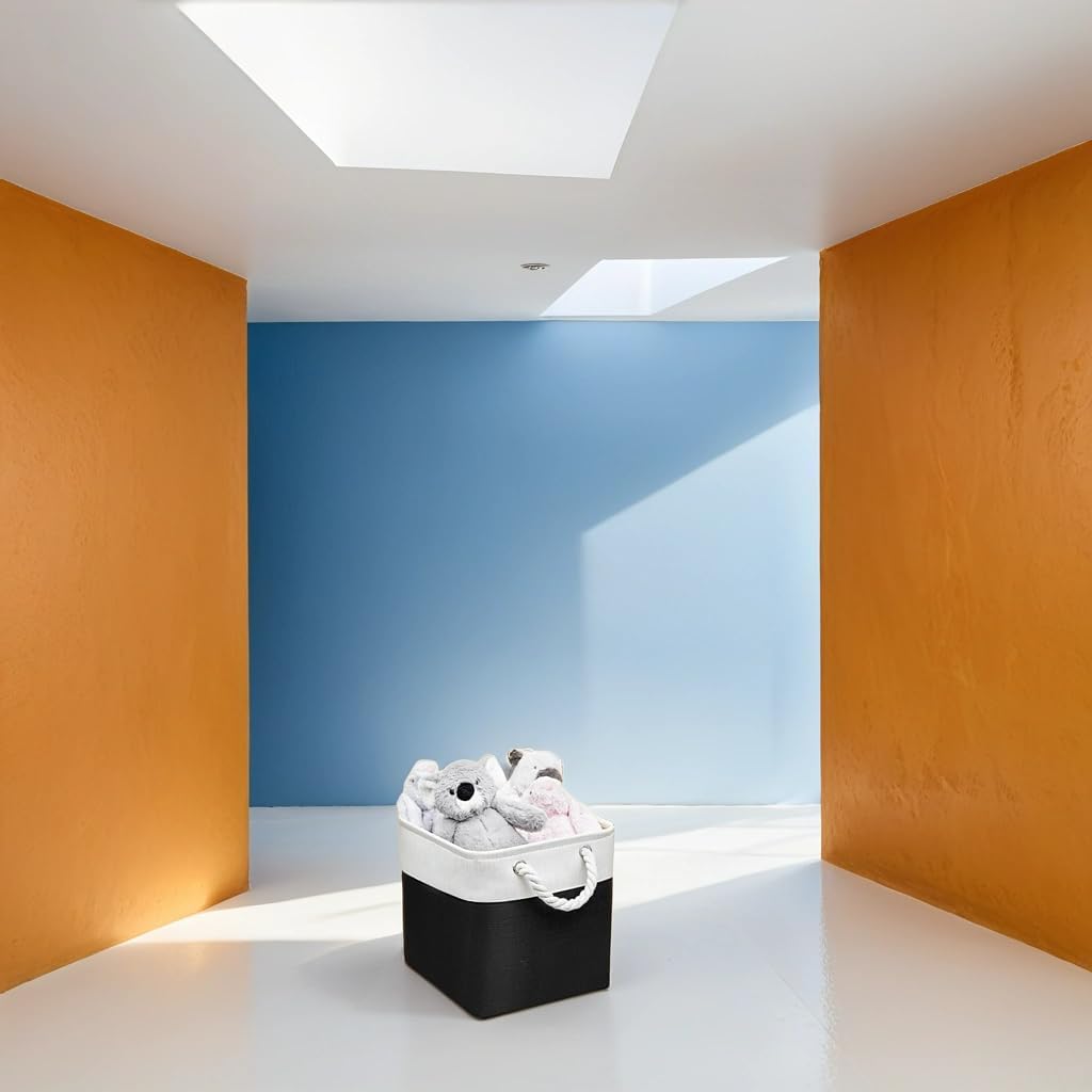 Fabric Storage Cubes, 11 inch cube storage bin with Handles, 11x11cube storage organizer bins, Collapsible Storage Bins for Shelves and Home, Cubby Storage Bins (white-black, 10.5x10.5x11in)