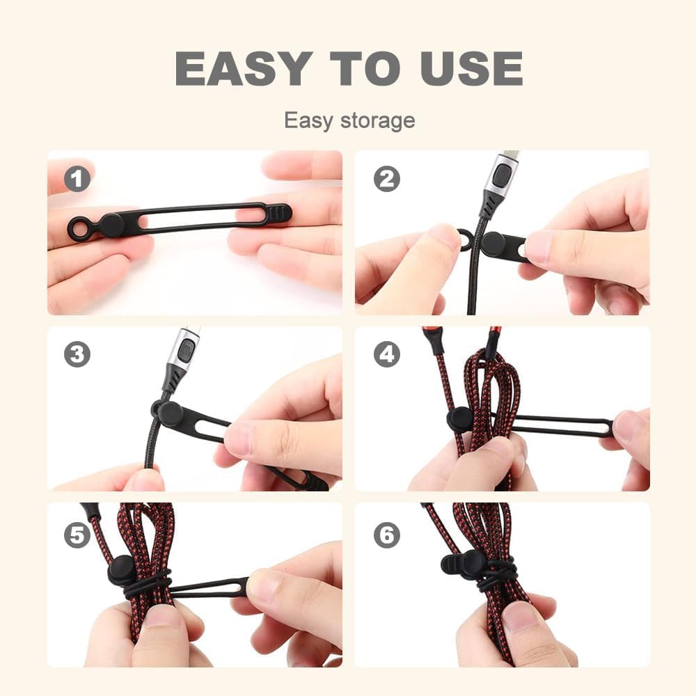 Data Cable Organizer, Silicone Cable Ties Reusable - Elastic Cord Organizer for Electronics, Adjustable Wire Ties for Cable Management,Computer Wires,Phone Charger,Earphone,Home Office (Black, 30PCS)