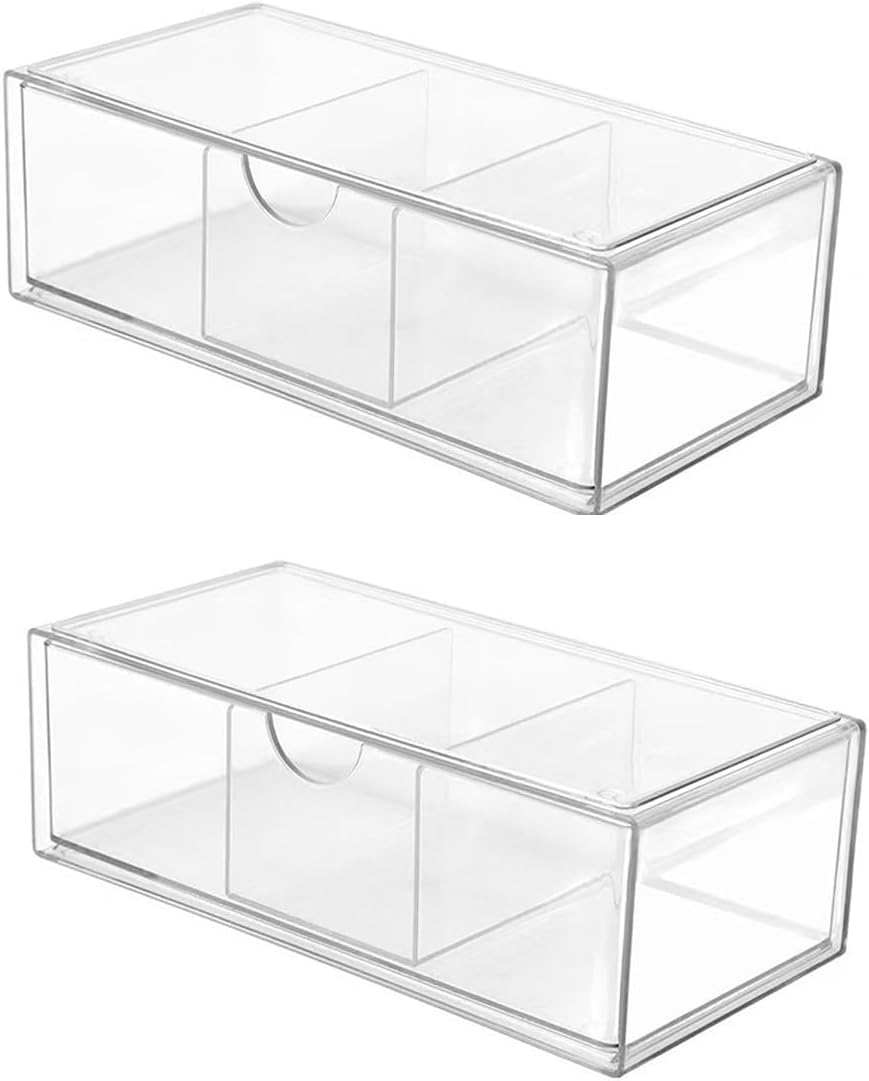 Hair Accessories Organizer for Girls, Clear Acrylic Hair Tie Organizer, or Headband, bows，Cute Small Stackable Storage Drawer Container Caddy Box for Bathroom Vanity Countertop 2PCS