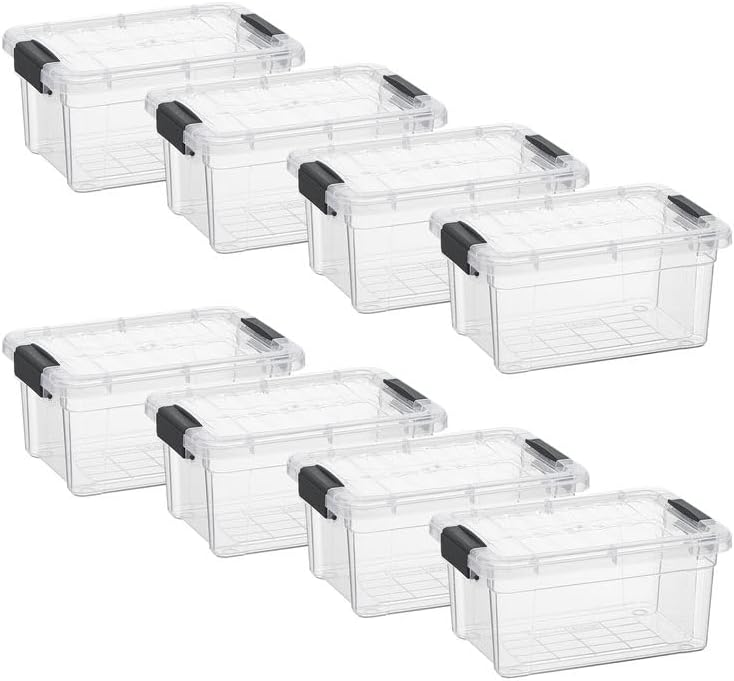 Superio Clear Storage Boxes with Lids, 3.5 Quart Plastic Container Bins for Organizing, Stackable Crates, BPA Free, Non Toxic, Odor Free, Organizers for Home, Office and Dorm, 8 Pack